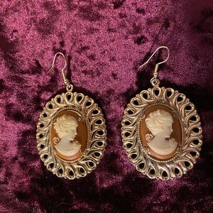 Cameo Gold Dangle Earrings